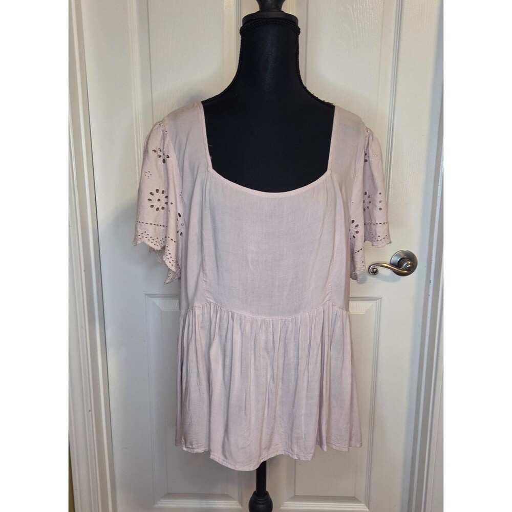 Wonderly Womens 2x Dusty Rose Plus Size SS Babydoll Eyelet Flutter Sleeve Top